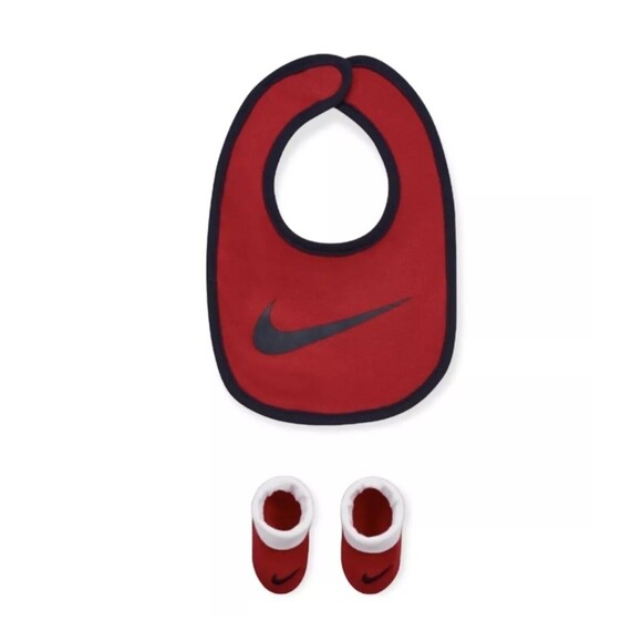 2 Pack - Nike 0-6 Months Baby Boy Newborn Bib & Booties Set Black/Red Infant - Picture 3 of 3